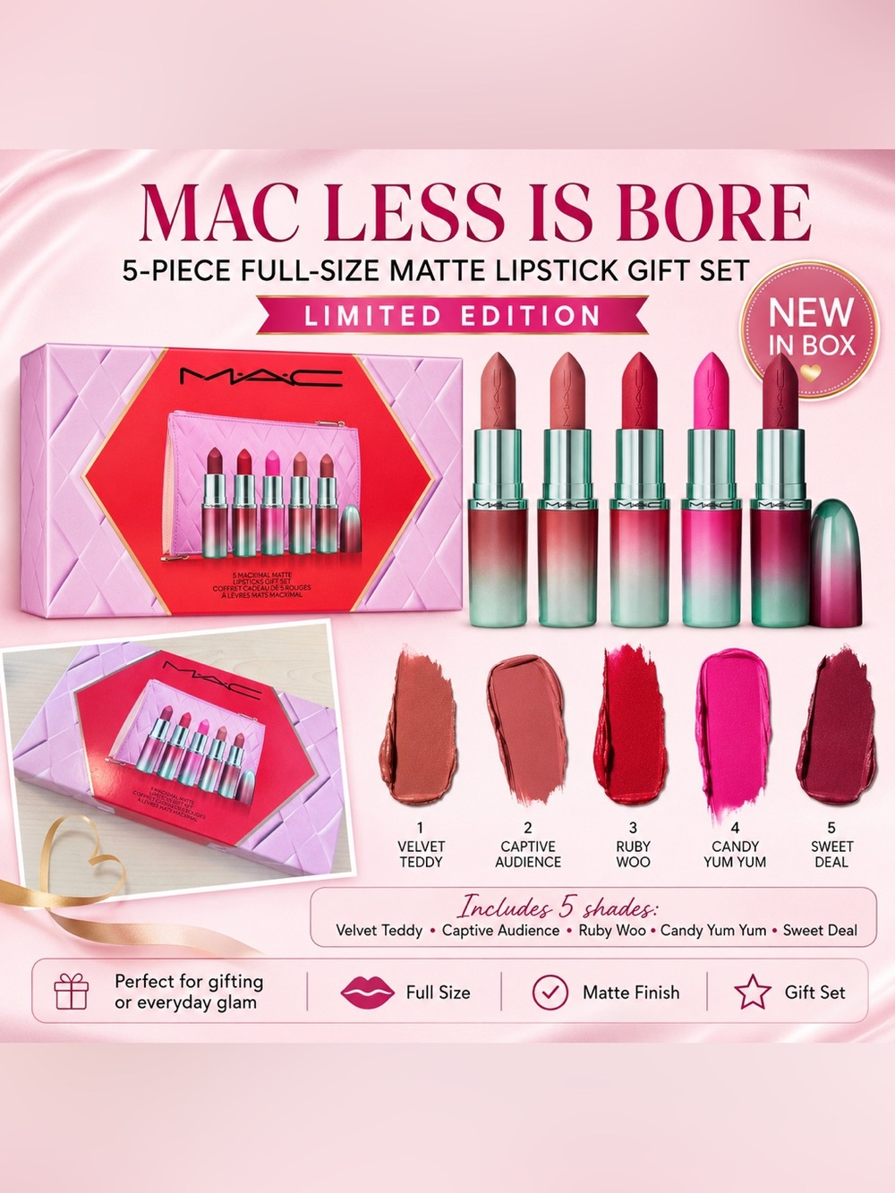 MAC Less is Bore 5-Piece Full-Size Matte Lipstick Gift Set (Limited Edition)